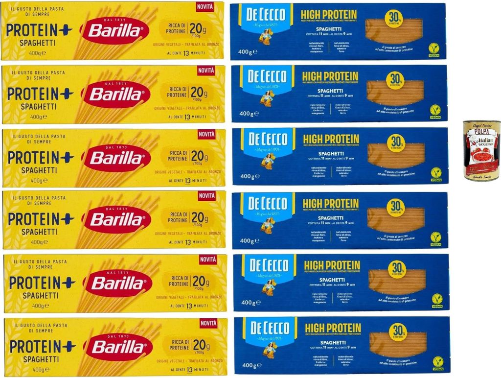 Pasta High protein Testpaket, De Cecco und Barilla Spaghetti, Italienische Hartweizennudeln, 12 Packungen à 400g, Pasta aus 100% italienischem Har...