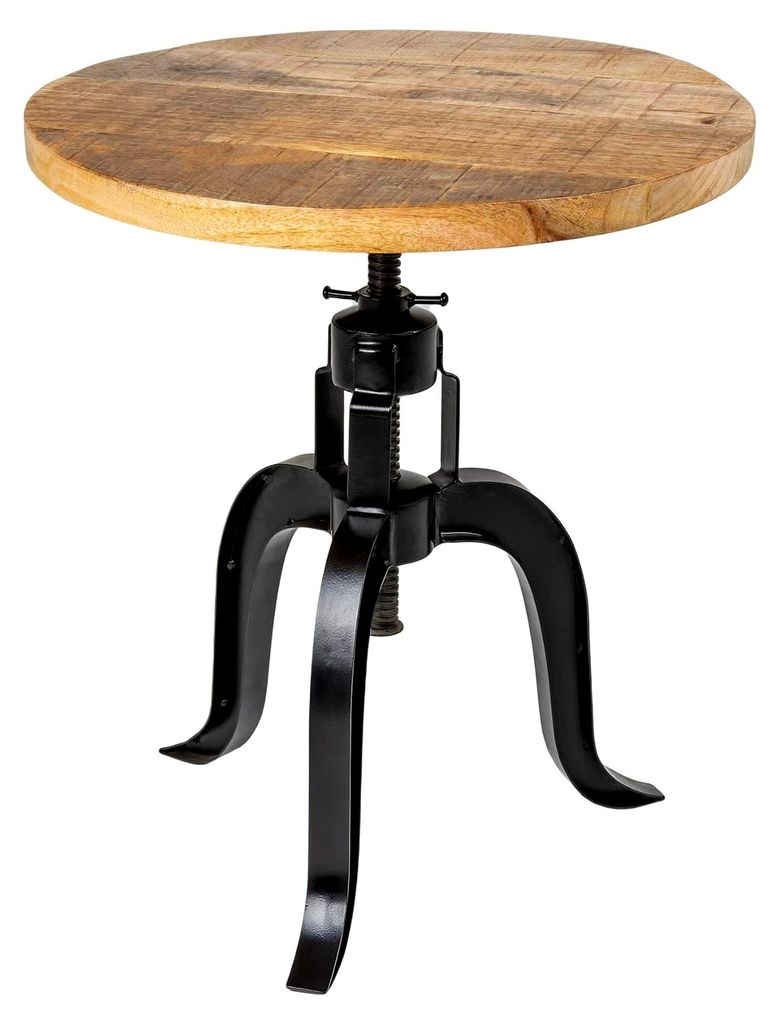 Höhenverstellbarer Beistelltisch aus Mangoholz im Industrial Design