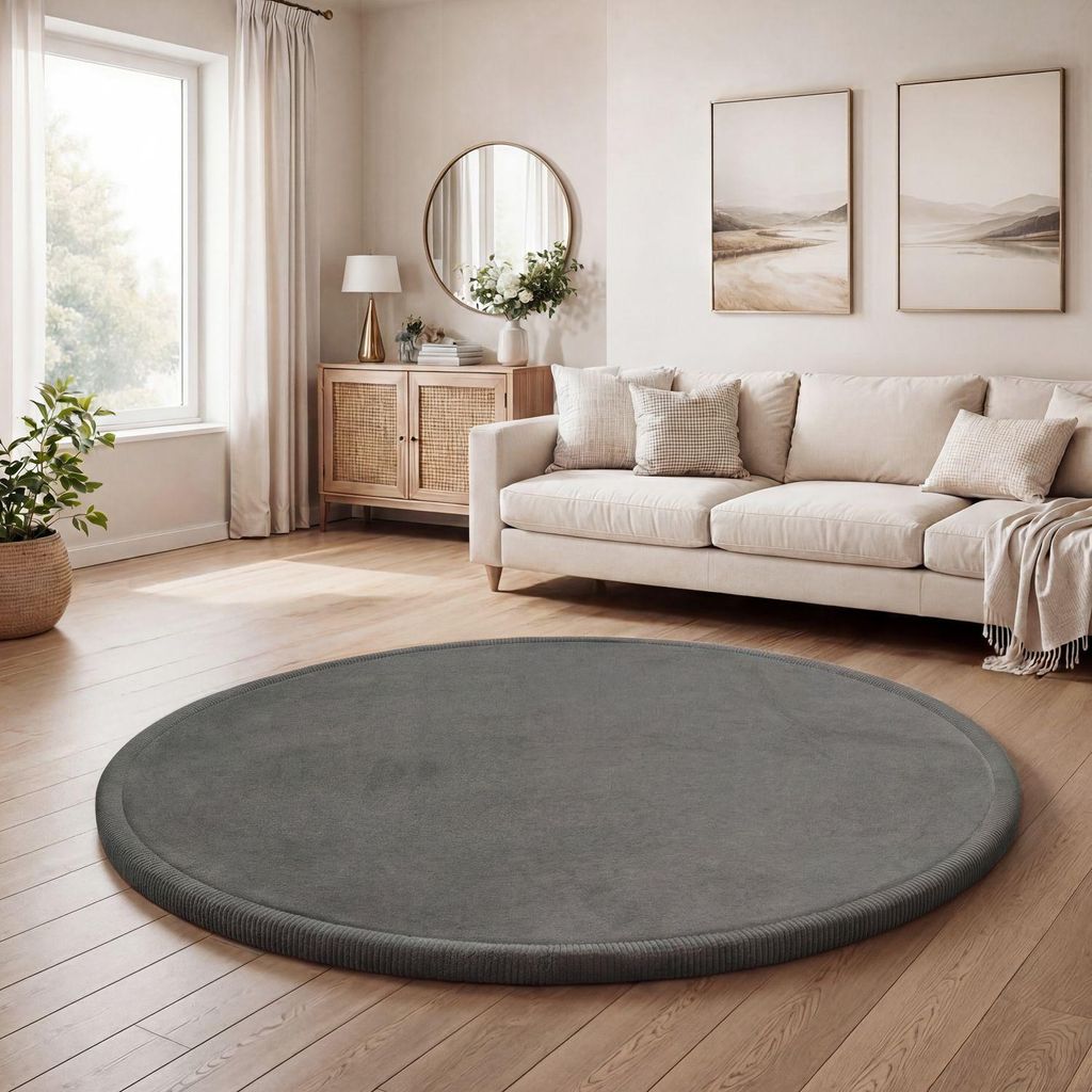 TT Home Krabbelmatte Babyzimmer Teppich Spielmatte Kinder Unifarben Rutschfest Flauschig Größe 160 cm Rund