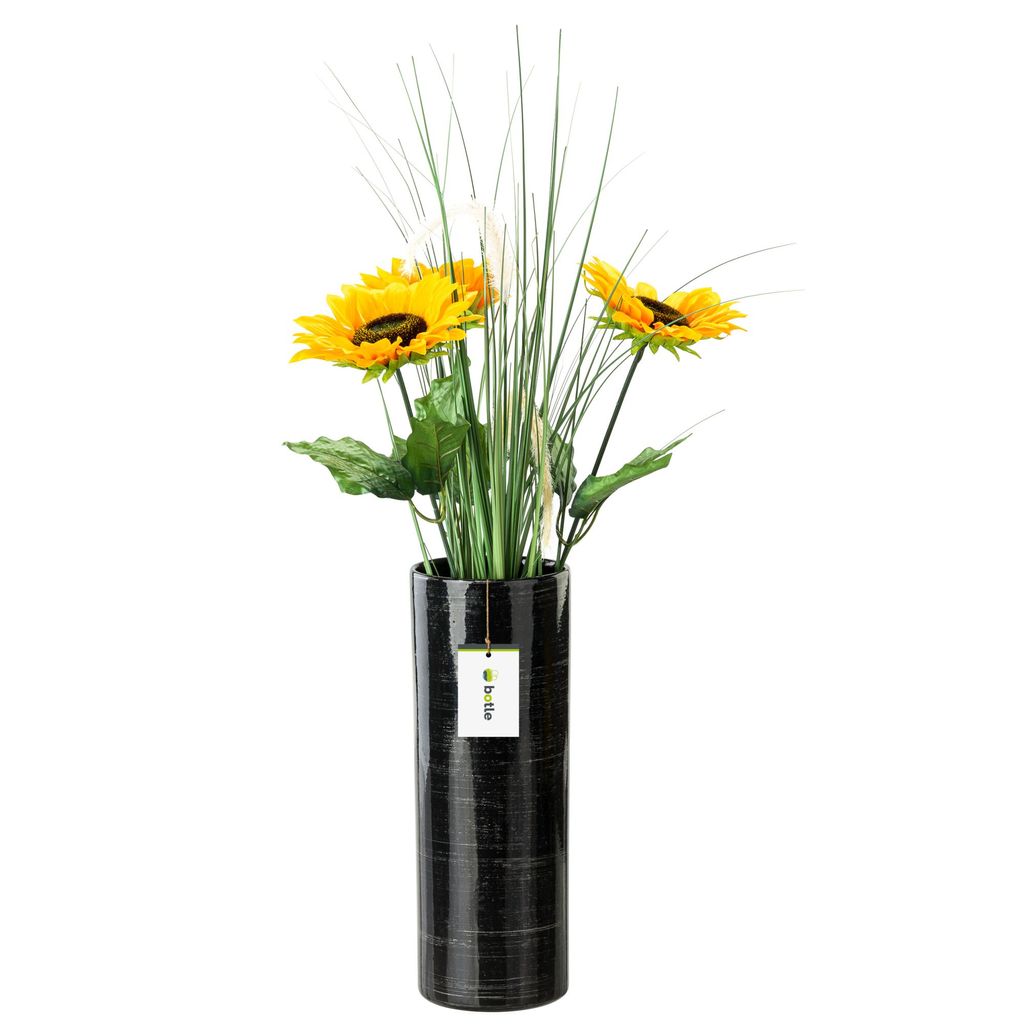 Blumenvase aus Keramik Schwarz silber Glanz H 31,5 cm D 11,7 cm Dekorative Tisch Vase Röhre Blumen Deko Orchidee Modern Glamour