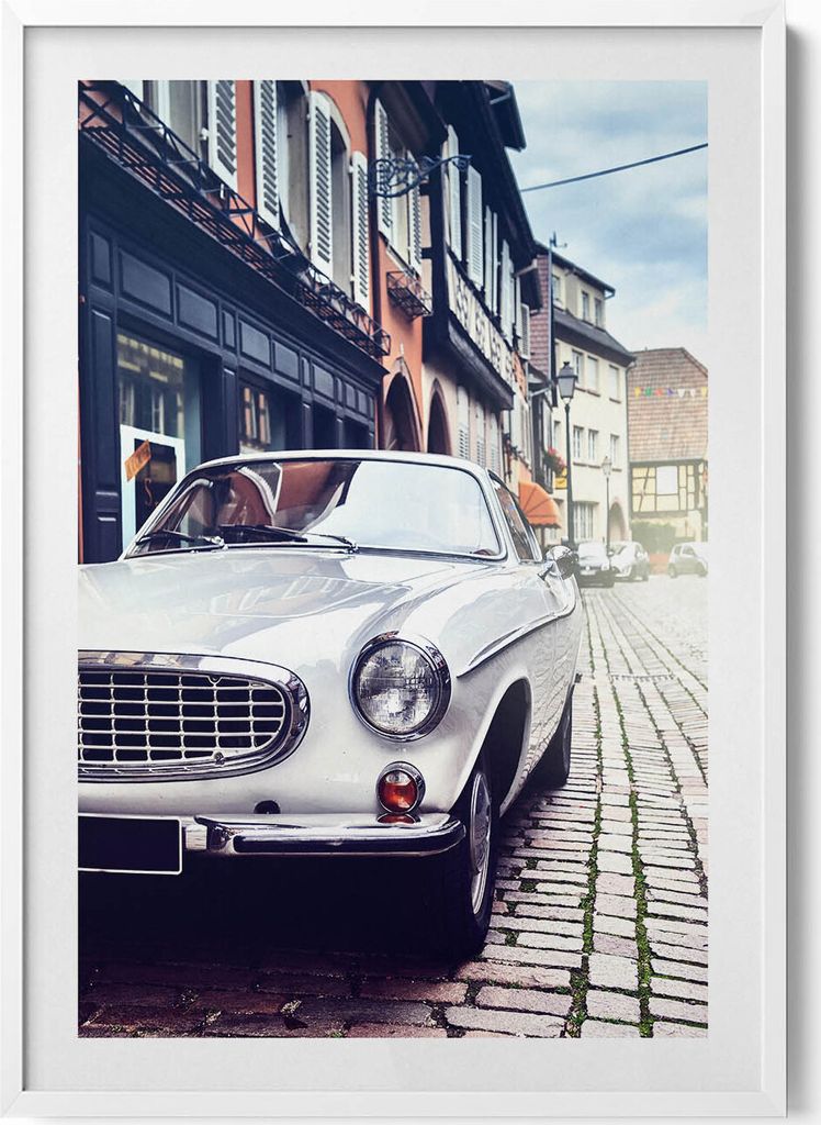Retro-Auto– Wandbild mit Rahmen – Gerahmtes Bild – Wanddekoration – 70x100 cm – Weiß Rahmen