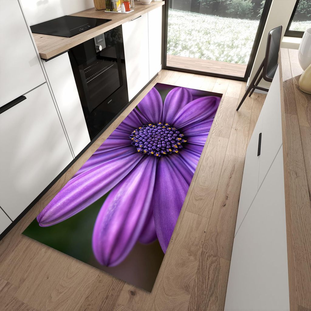 Küchenteppich 90x240cm rutschfest & abwischbar PVC Läufer - Blume Nahaufnahme