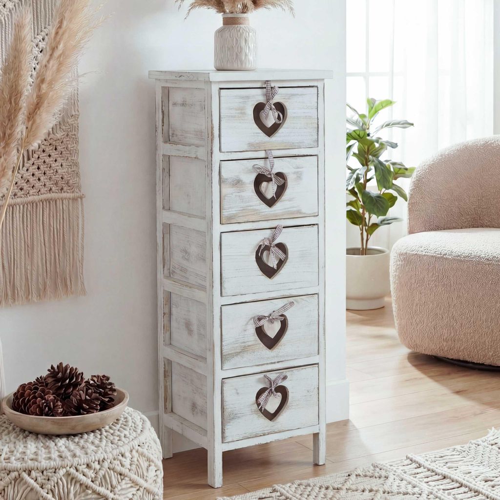 Komoda Forli, skříňka, 5 zásuvek se srdíčky 86x29x25cm, Obrázek produktu 