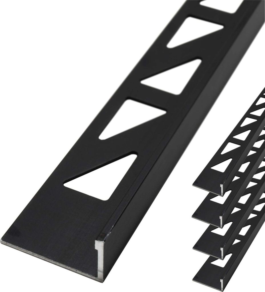 Dalsys 5x Fliesenschiene Winkelprofil 2,5m x 8mm Aluminium (eloxiert) Schwarz, Fliesenprofil