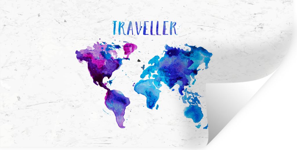 MuchoWow Wandtattoo Wandsticker Wandaufkleber Weltkarte - Zitate - Aquarell 80x40 cm Selbstklebend und Repositionierbar - Aufkleber