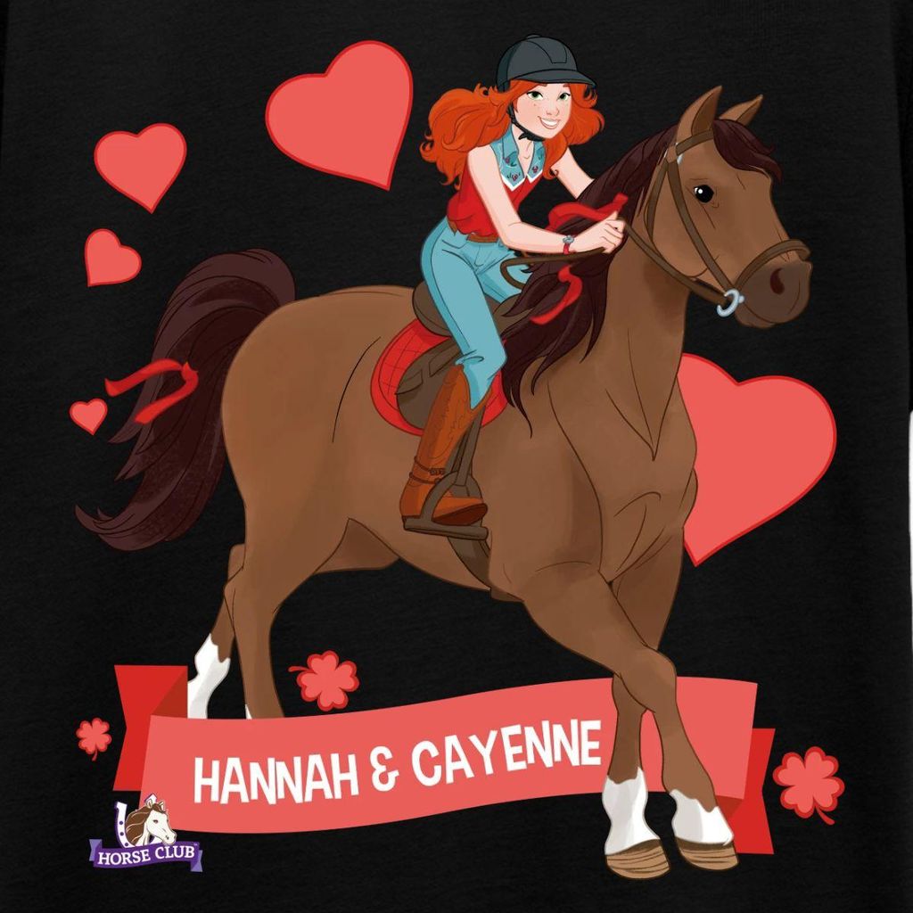 Spreadshirt Schleich Horse Club Hannah & Cayenne reiten aus Teenager Premium T-Shirt, 146/152 (10 Jahre), Schwarz