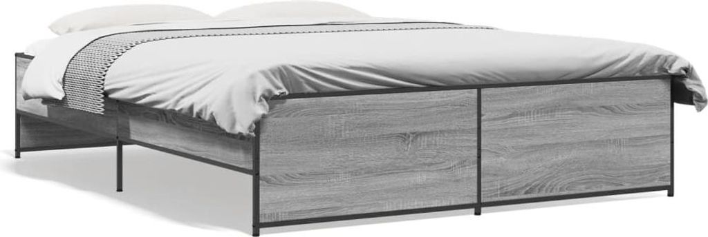 vidaXL Bettgestell Grau Sonoma 150x200 cm Holzwerkstoff und Metall