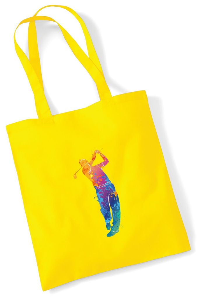 Huuraa Jutebeutel Golf Spieler bunte Silhouette 10 Liter Yellow Baumwolle Tasche Geschenkidee