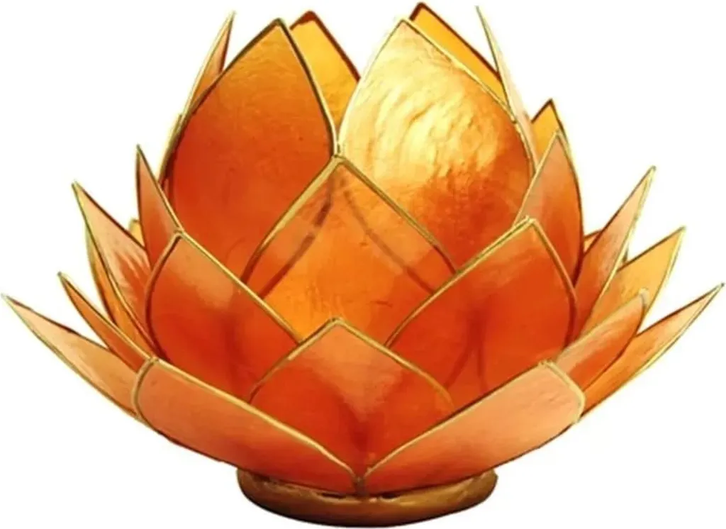Bougie Lotus de Méditation Orange et Or 15x10,5 cm pour Yoga et Détente