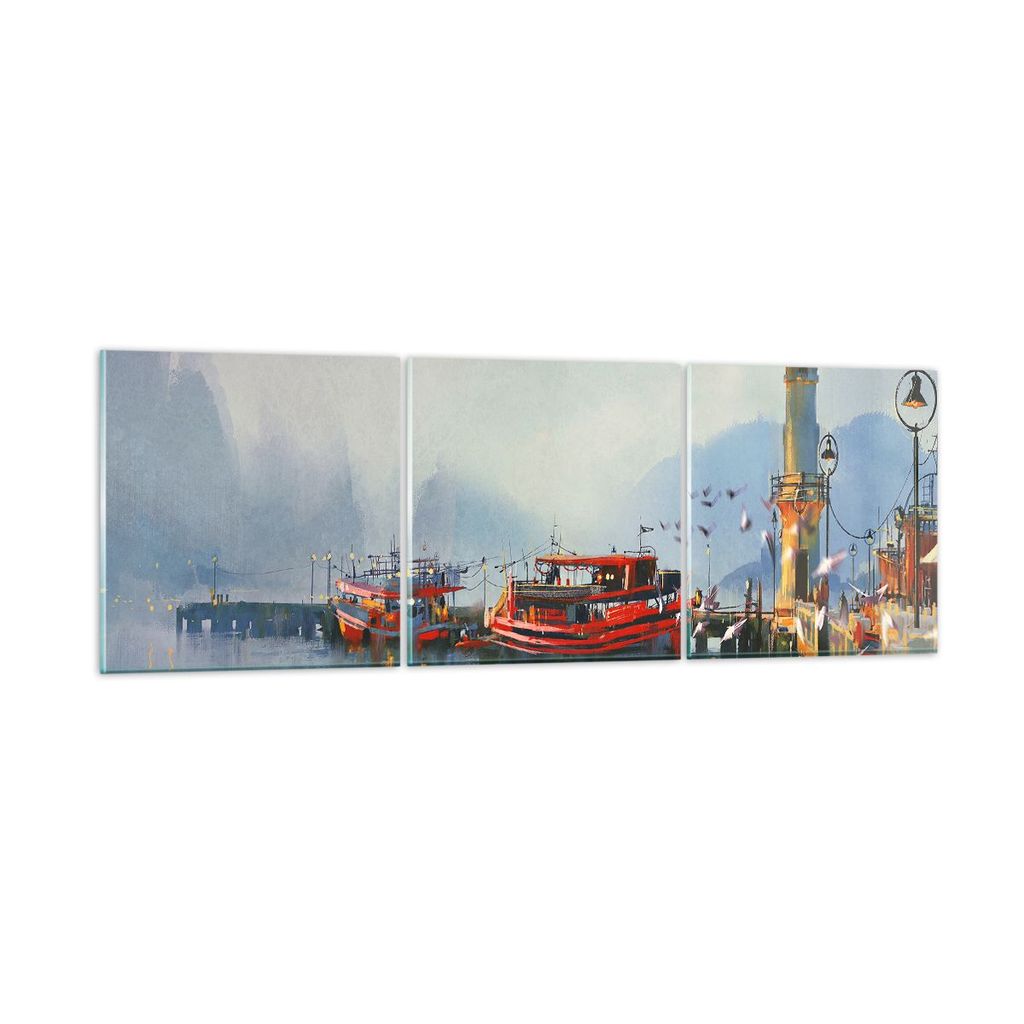 Bilder auf glas - Hafen Laterne Boot - 90x30cm - Glasbilder - Wandbilder - Kunstdruck - zum Aufhängen bereit - Wanddekoration aus Glas - Glas Bild...