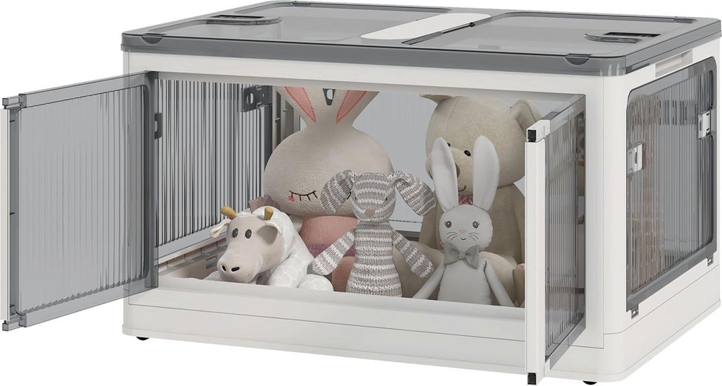 Aufbewahrungsbox Aufbewahrungskorb. faltbar, mit Staubschutz, 67 x 47 x 38 cm, Weiß + Grau