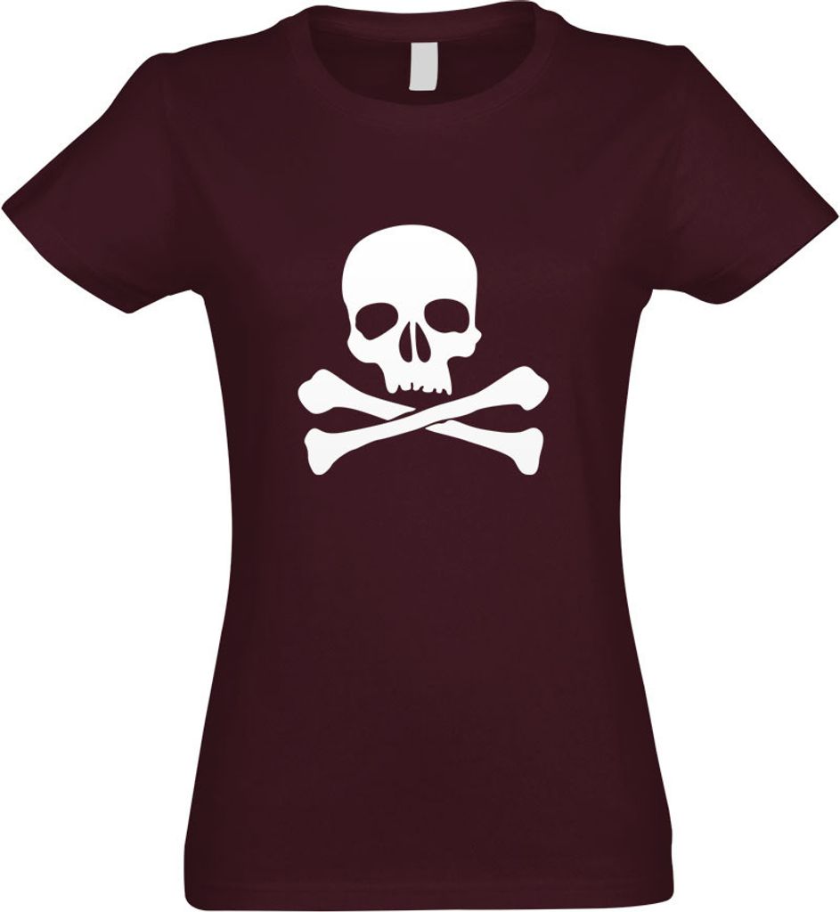 Kiwistar - T-Shirt tailliert - Damen - Burgund - Totenkopf - Todessymbol - Piraten - mit Motiv Bedruckt - Funshirt Design - Sport - Freizeit - Dame...