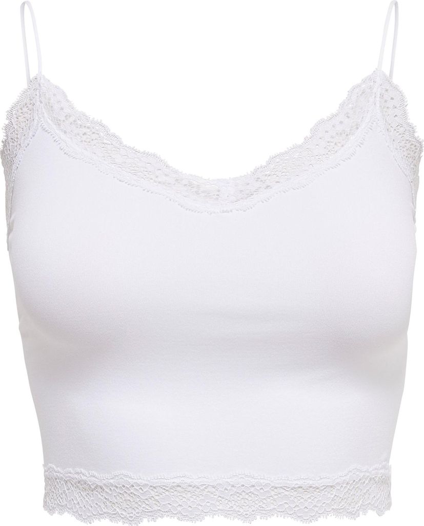ONLY Damen Cropped-Top - ONLVICKY LACE SEAMLESS CROPPED TOP, Trägertop, Spitze Weiß L/XL