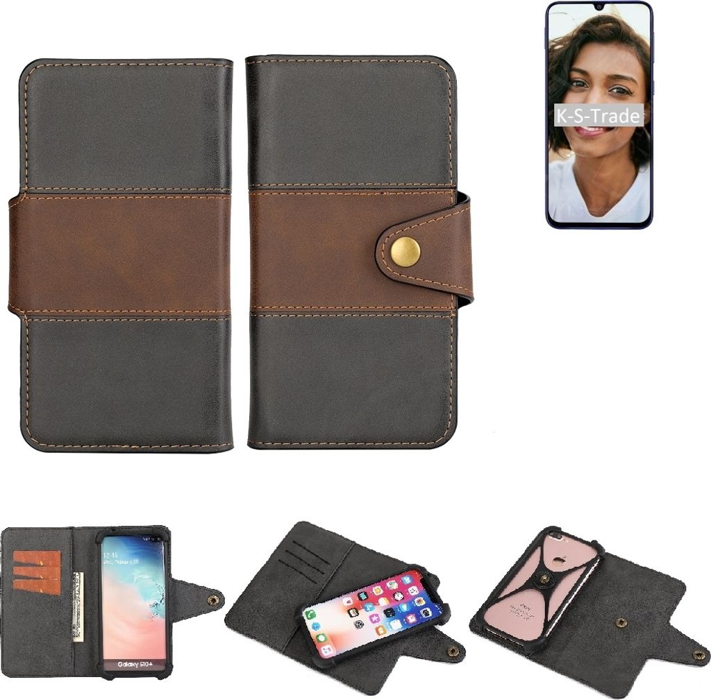 K-S-Trade Handyhülle Schutzhülle Hülle Bookstyle Wallet-Case kompatibel mit Samsung Galaxy M21 Bumper Rundumschutz schwarz-braun 1x