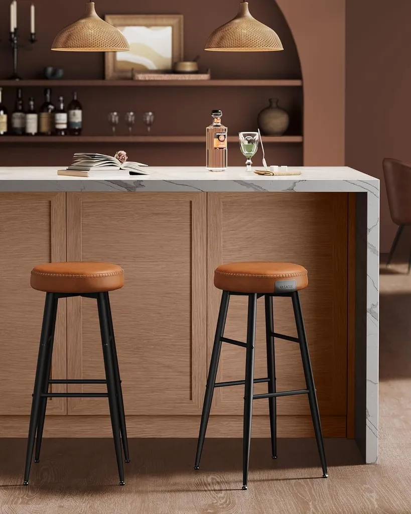 VASAGLE Collezione EKHO - Sgabello da bar, set di 2, sgabello da bar, sedia da cucina, Similcuoio, altezza 76,2 cm, per cucina, sala da pranzo, montaggio facile, marrone caramello - 6