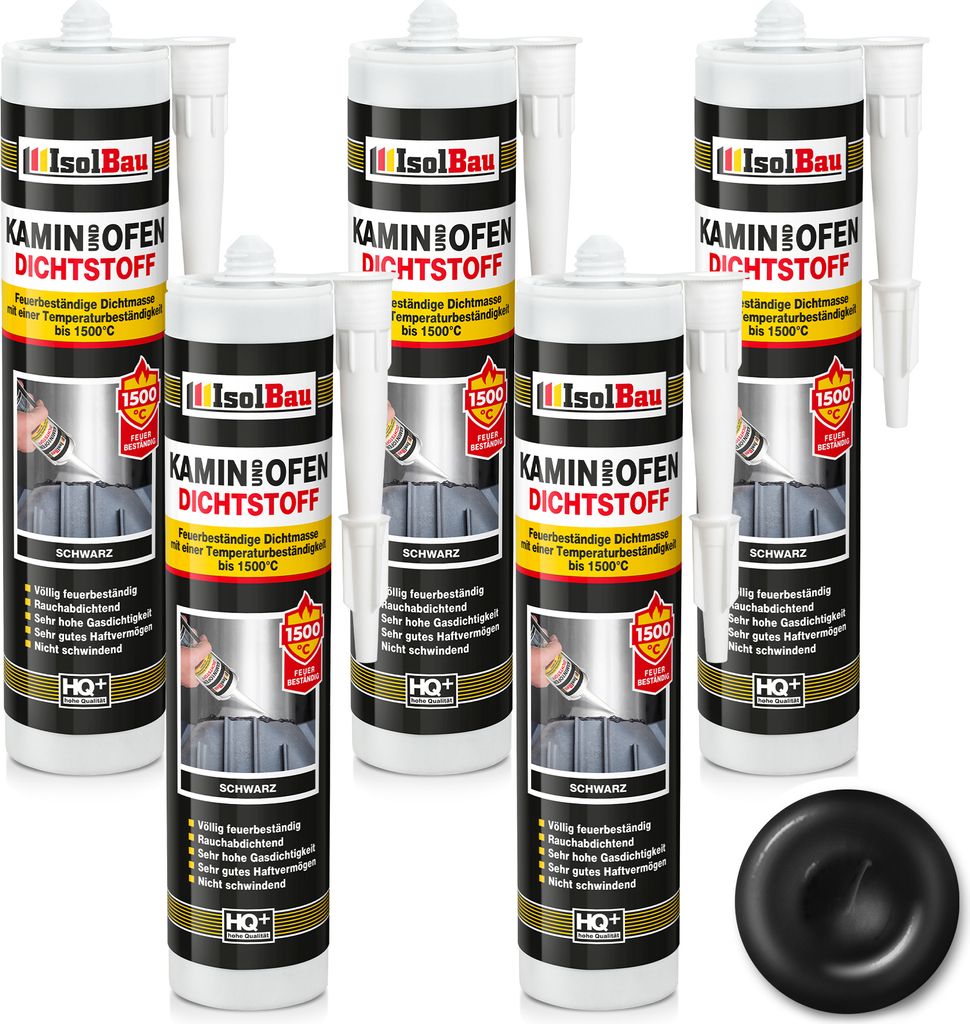 Isolbau Kamin & Ofen Dichtstoff - 5 x 300 ml, Feuerbeständige Dichtmasse bis 1500 °C - Für Reparatur & Füllung von Rissen in Kaminen & Öfen - ...
