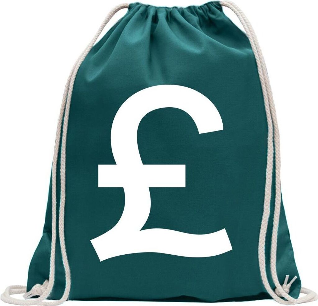Kiwistar - Turnbeutel - petrol - Pfund Zeichen Symbol - Fun Rucksack Sport Beutel Gymsack Baumwolle mit Ziehgurt