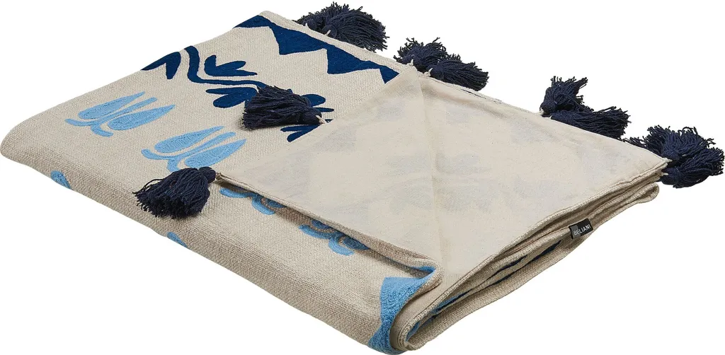 Couverture coton anti-froid 130x180 cm respirante Beige et Bleu Bhind