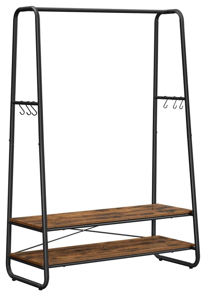 Kleiderständer - Garderobenständer - 2 Ablagen - 6 Haken - Stahlgestell - 100x45x160 cm - Einfache Montage - Schwarz