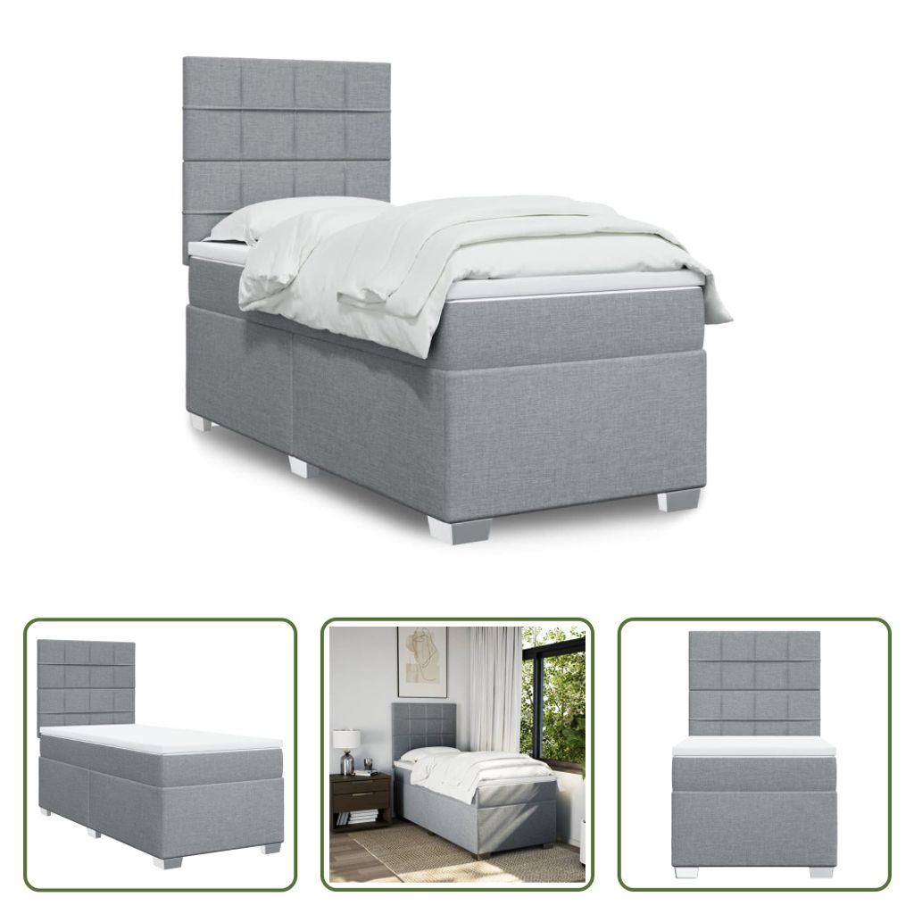 The Living Store Boxspringbett mit Matratze Hellgrau 90x190 cm Stoff