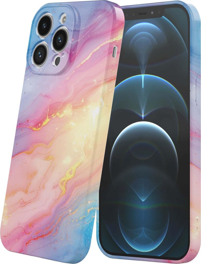 Smartphonica Handyhülle passend für iPhone 12 Pro mit Regenbogen Glitzer Marmor Aufdruck - Flexible Softcase TPU - Backcover Case Regenbogen Glit...