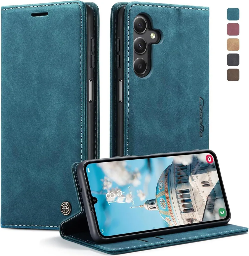 Samsung Galaxy A15 5G custodia del telefono cellulare blu-verde in pelle flip case funzione stand magnetico