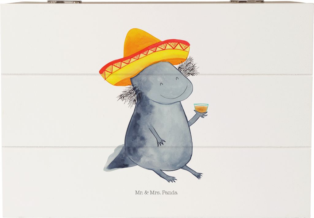 Mr. & Mrs. Panda Holzkiste Axolotl Tequila 22 x 15 cm - Weiß - Geschenk, Aufbewahrungstruhe, Party, mit Deckel, Feuersalamander, Geschenkbox, Urla...