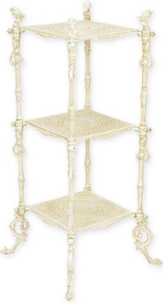 Casa Padrino Jugendstil Blumen Etagere Weiß 37,5 x 37,5 x H. 79,5 cm - Gusseisen Pflanzen Etagere - Barock & Jugendstil Garten Deko Accessoires