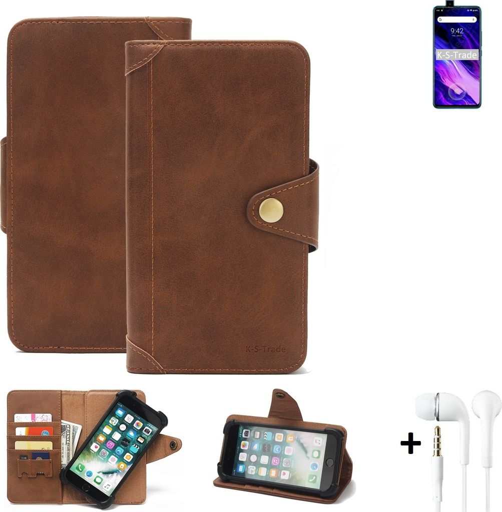 K-S-Trade Handyhülle Schutzhülle kompatibel mit UMIDIGI S5 Pro Walletcase Bookstyle Schutz Case Hülle Wallet Flipcase Cover PolyurethanBraun inkl.