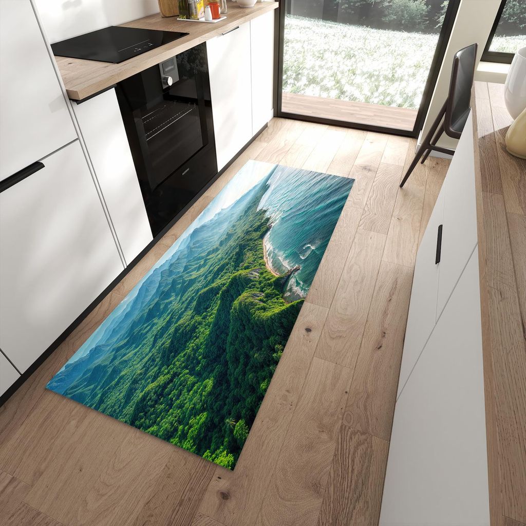 Küchenteppich 80x200cm rutschfest & abwischbar PVC Läufer - Küstenlandschaft