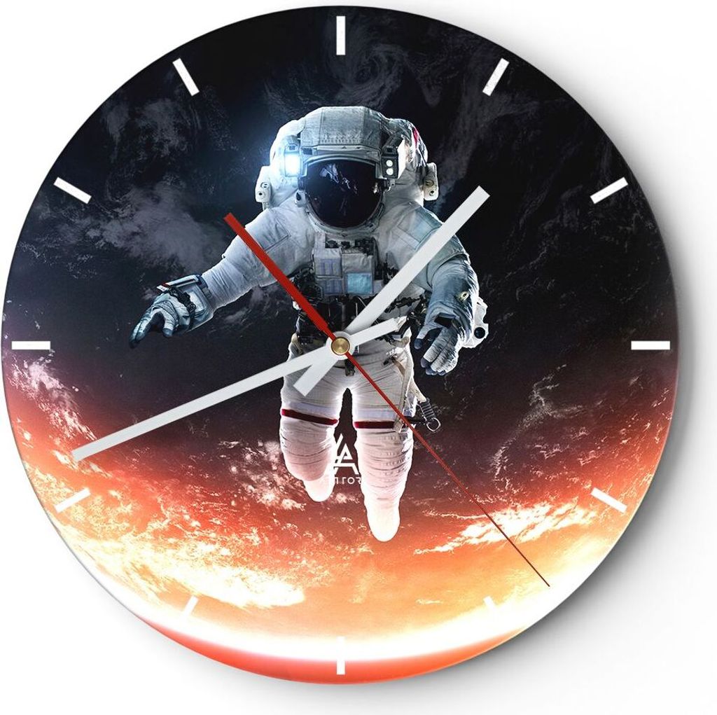 Wanduhr - Rund - Glasuhr - Kosmonaut Weltraum - 40x40cm - Schleichendes Uhrwerk - Lautlos - zum Aufhängen bereit - Dekoration Modern - Wanddekorat...