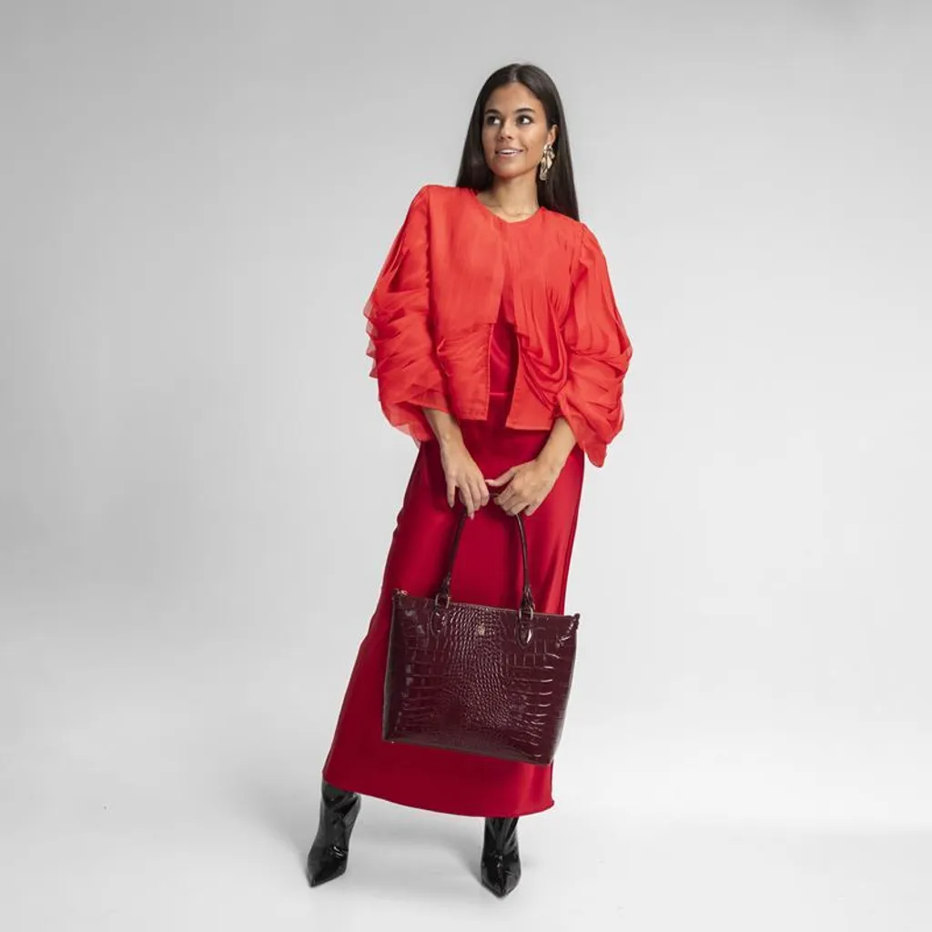 Sac à main bordeaux en cuir véritable verni WANDA format classique - 3