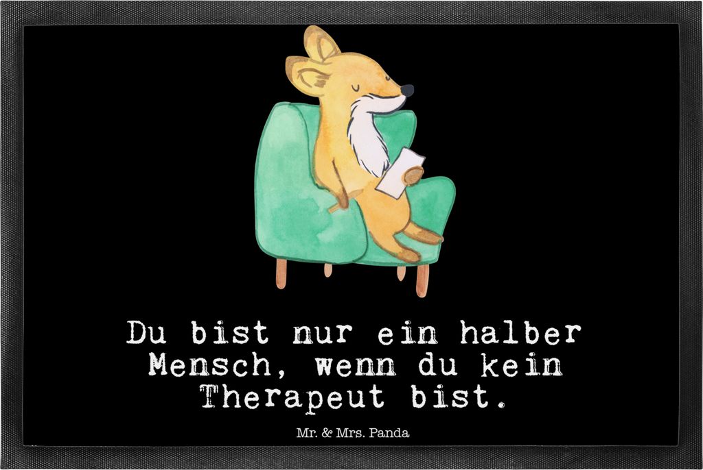 Mr. & Mrs. Panda Gummi-Fußmatte Therapeut Herz 40 x 60 cm - Schwarz - Geschenk, Eingangsmatte, Schmutzmatte, Schmutzfangmatte, Fußabstreifer, Sau...