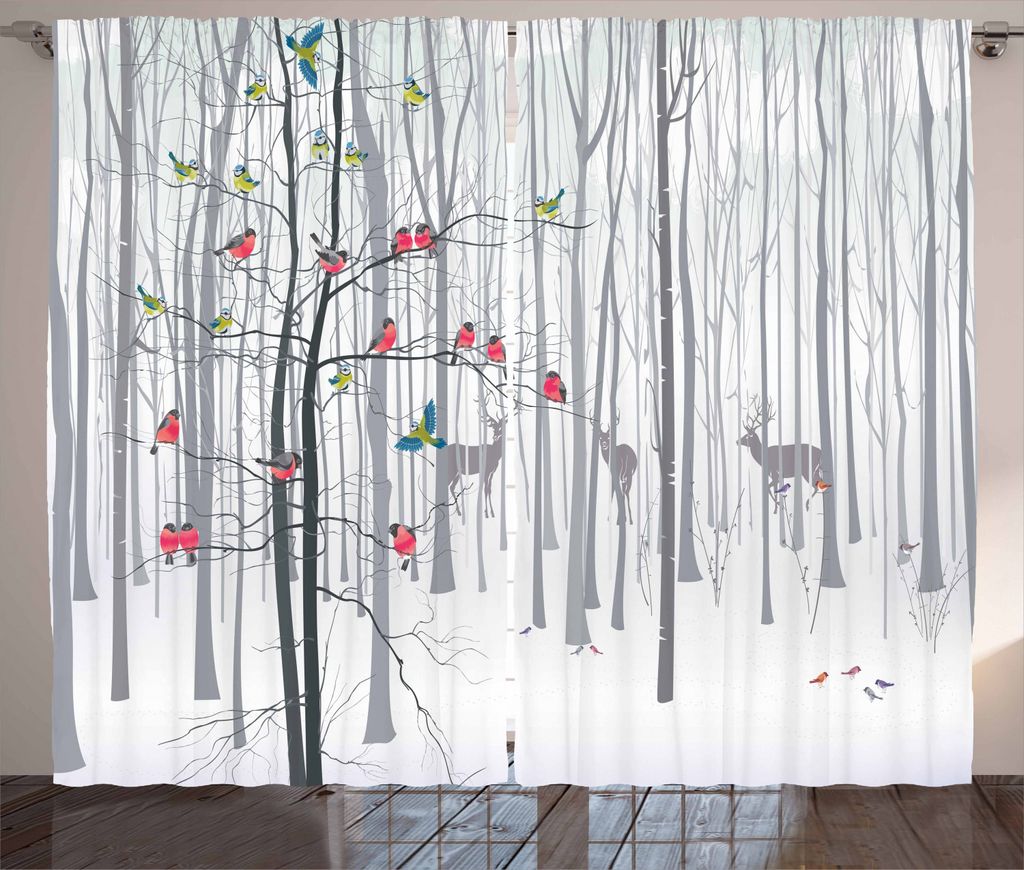 ABAKUHAUS Natur Rustikaler Vorhang, Vogelschwarm auf Baum, Wohnzimmer Universalband Gardinen mit Schlaufen und Haken, 280 x 225 cm, Mehrfarbig