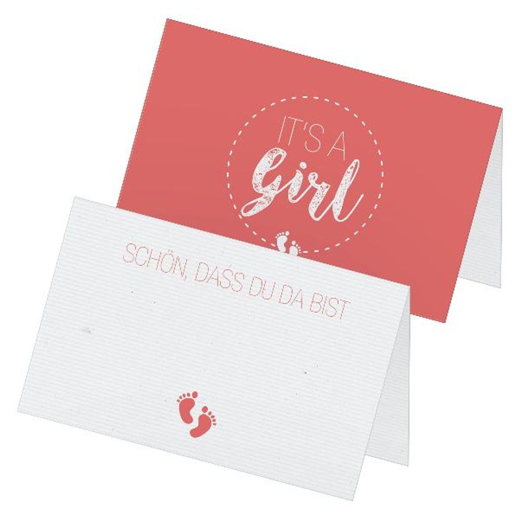 itenga 24x Tischkarten "It s a girl / Schön dass du da bist" altrosa