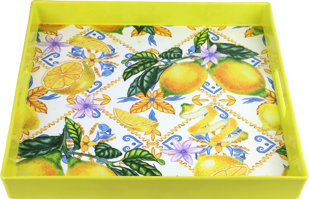 FURNARO Tablett Lucky Lemon - gelb, Kunststoff, rund, Zitronenmotiv