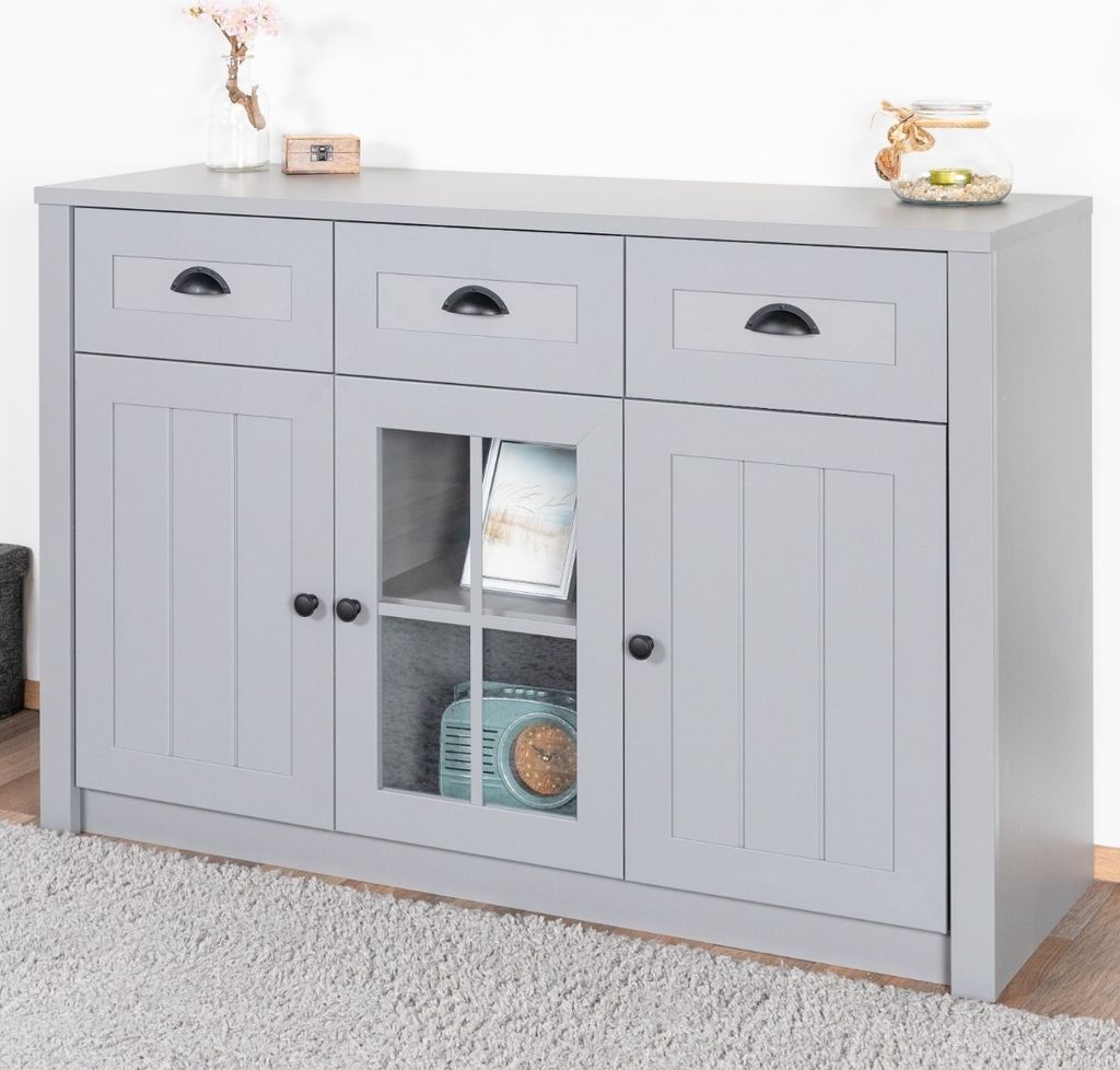 Kommode Segnas 01, Farbe: Grau - 88 x 130 x 43 cm (H x B x T)