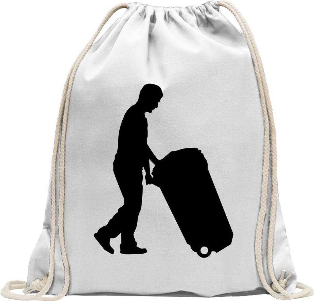 Kiwistar - Turnbeutel - weiss - Müllmann Tonne Figur - Fun Rucksack Sport Beutel Gymsack Baumwolle mit Ziehgurt