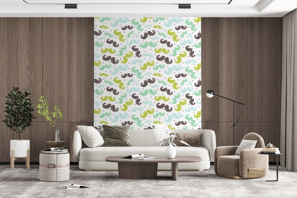 MuchoWow Fototapete für Wohnzimmer oder Schlafzimmer Wandtapete Vinyl Motivtapete Muster - Schnurrbart - Farben - Jungen - Kinder - Kleiner Jung...