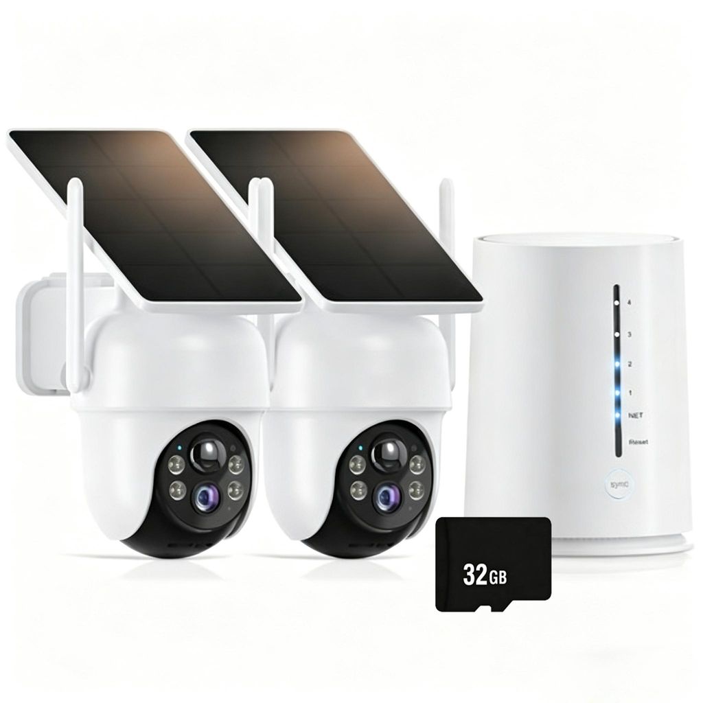 2,5K Überwachungskamera Aussen Set WLAN mit Solar-/Akkubetrieb, 360° Schwenkbare, KI-Erkennung, Zentralverwaltung & Lokalspeicher, Ohne ABO-Gebü...