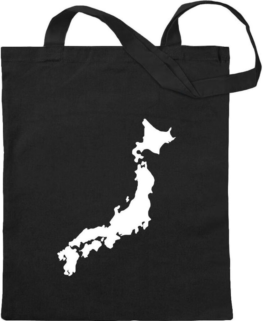 Kiwistar - Baumwolltasche - schwarz - Japan Umriss Kontur - Tragetasche Stoffbeutel Umhängetasche langer Henkel