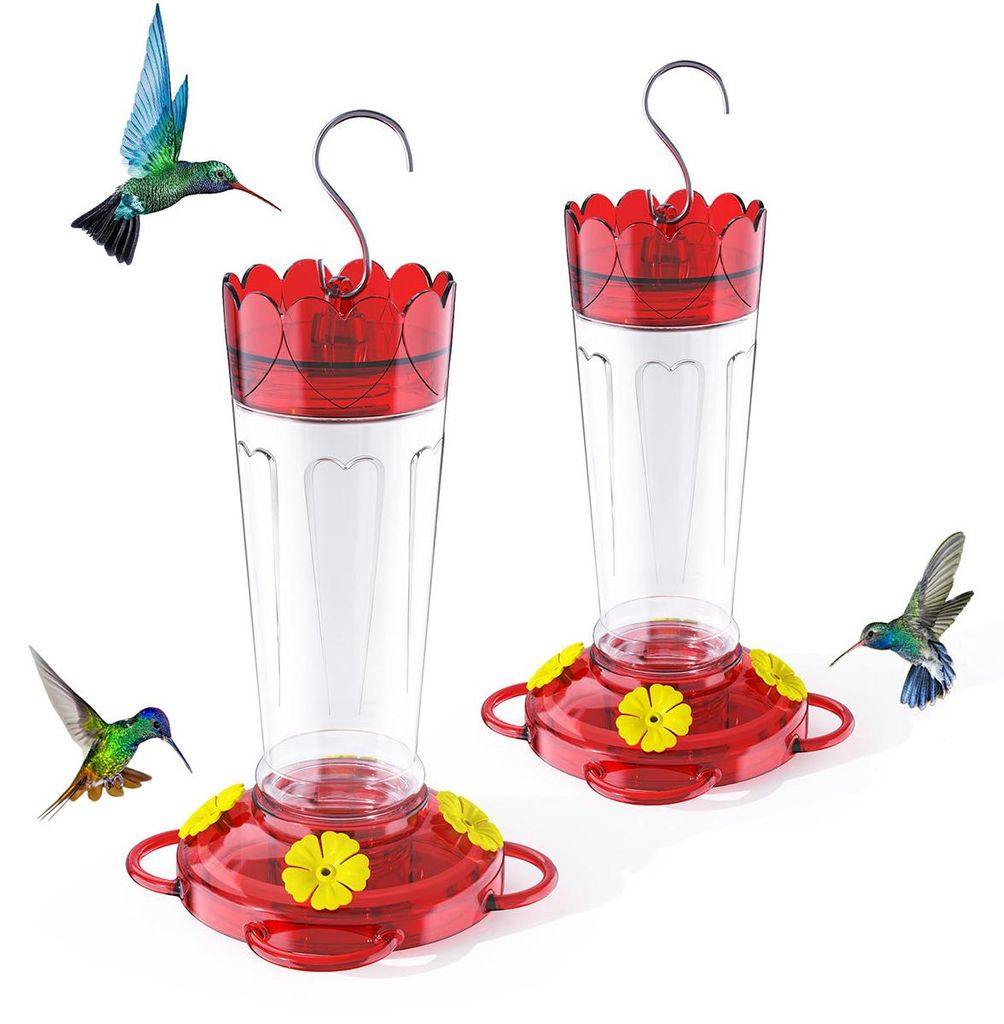 2 Stück Vögel-Futterspender, Kolibri-Futterspender aus Kunststoff, je 400 ml, zum Aufhängen im Freien, auslaufsicherer Nektarspender
