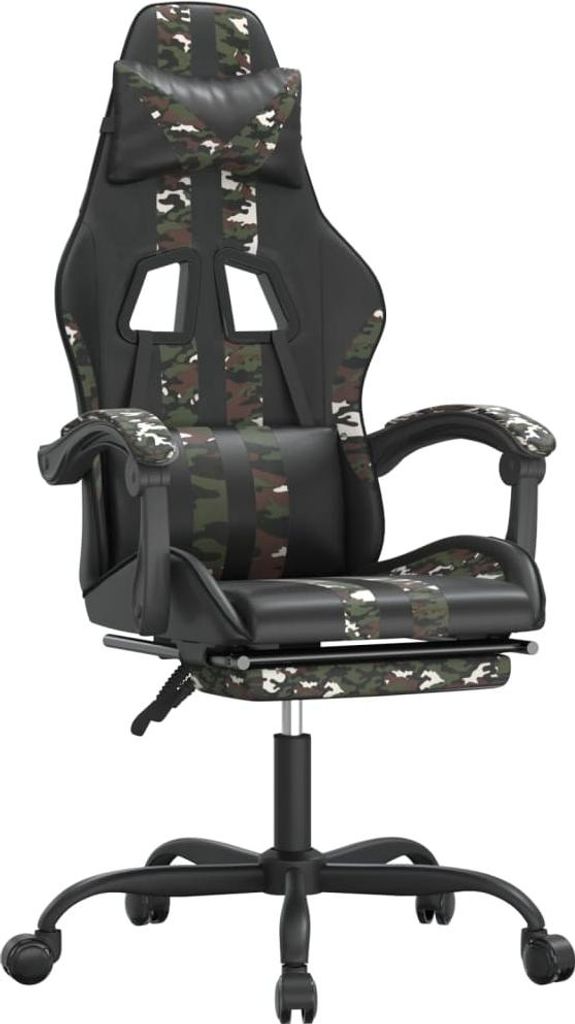 vidaXL Gaming-Stuhl mit Fußstütze Schwarz und Tarnfarben Kunstleder