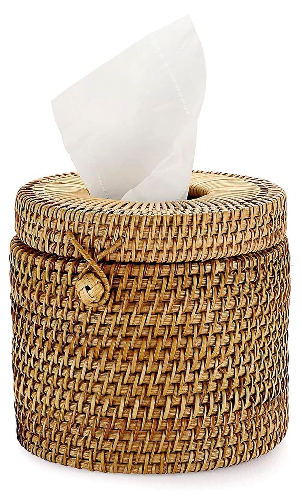 Papiertaschentuchbox aus Rattan, dekorative Kosmetiktücherbox, handgewebt, Aufbewahrungsbox für Servietten im Haus und Hotel (15x14cm, Natur)
