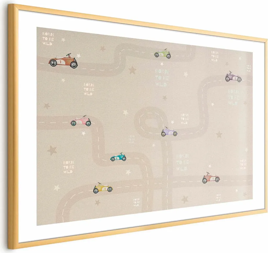 Quadro Decorativo Auto da Corsa 60x40 Cornice Dorata Fine e Margine