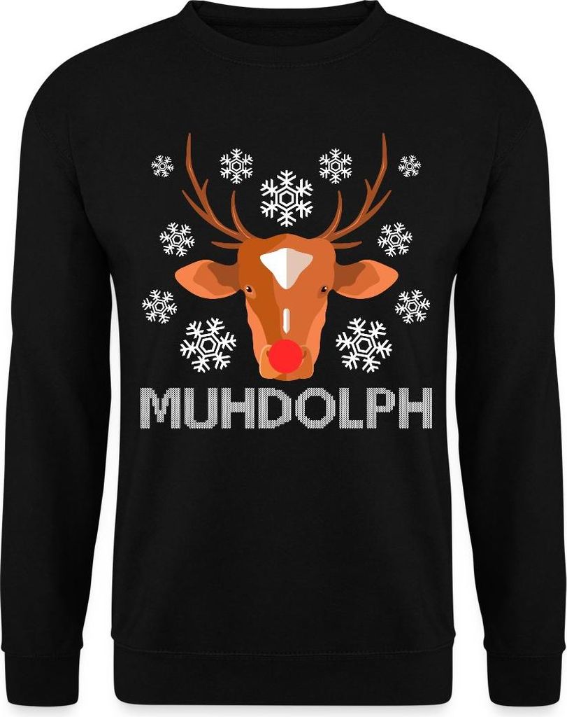 Spreadshirt Muhdolph Rentier Ugly Christmas Uni Pullover, XL, Schwarz