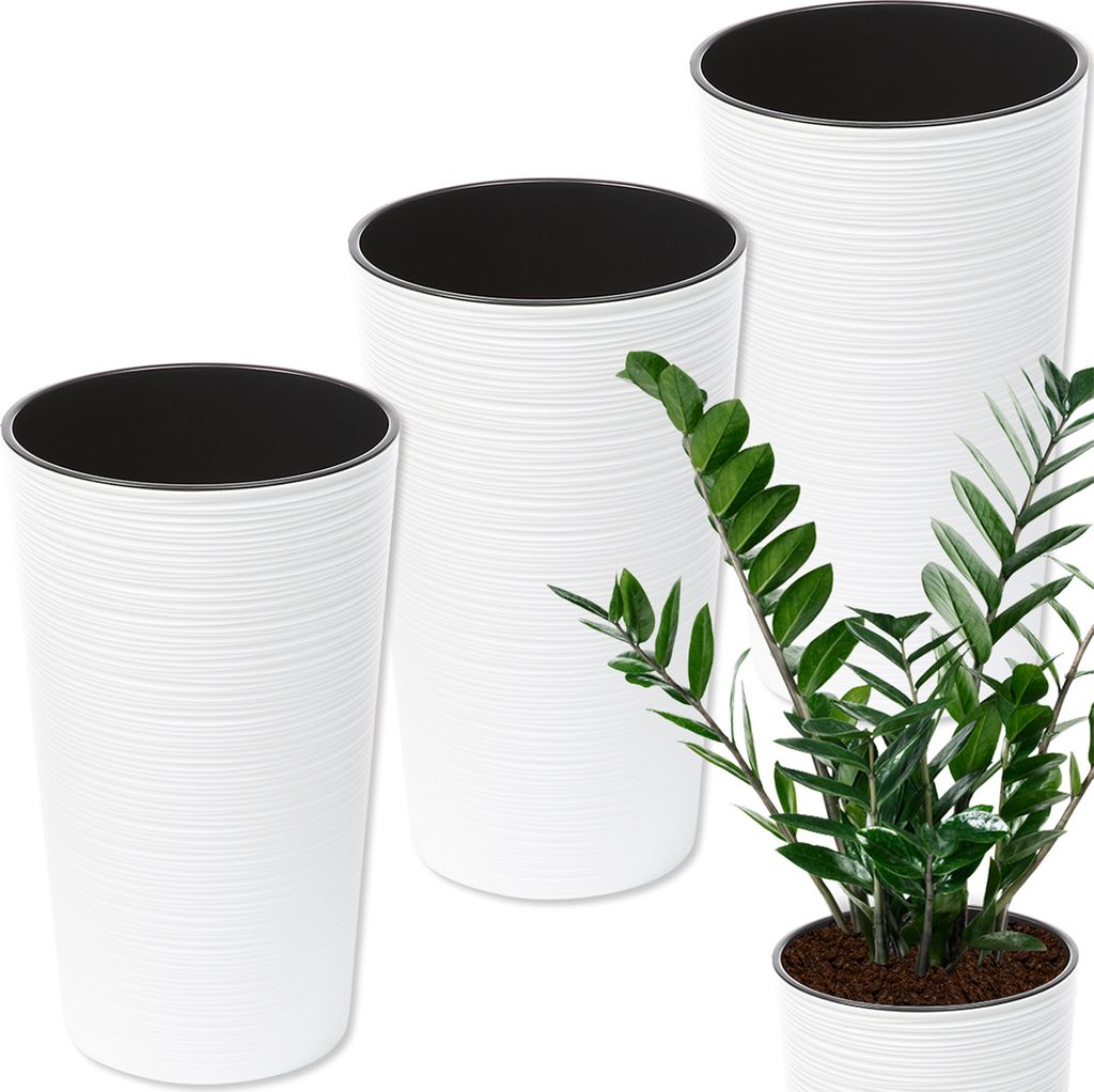 Lamela 3er-Set Blumentopf | Lilia | mit Struktur | Weiß | 25 cm