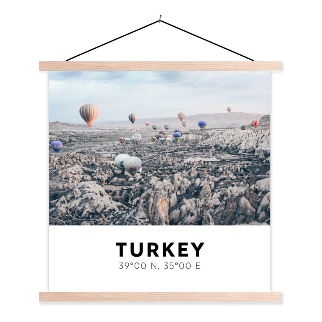 MuchoWow Textilposter Türkei - Heißluftballon - Kappadokien - Ballon 40x40 cm mit holzfarbenen Rahmen - Posterleiste