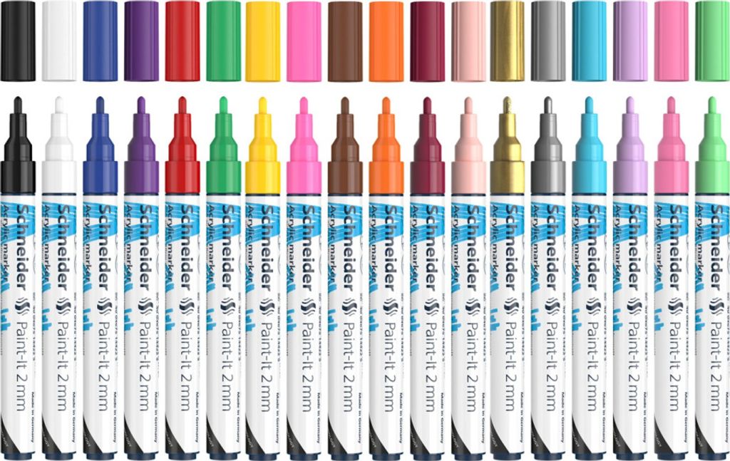 Schneider Acrylmarker Paint-It 2 mm 18er-Set Standard, Pastell und Naturfarben
