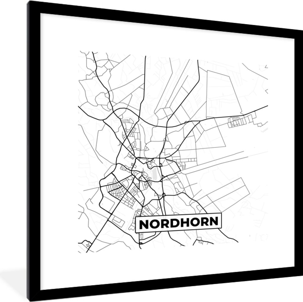 MuchoWow Gerahmtes Poster Nordhorn - Karte - Stadtplan - Karte 40x40 cm - Poster mit Schwarzem Bilderrahmen Wandposter Rahmen Foto Bilder - Poste...